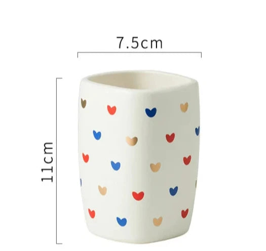 Kit Accessoires Salle de Bain Blanc et motif Coeur