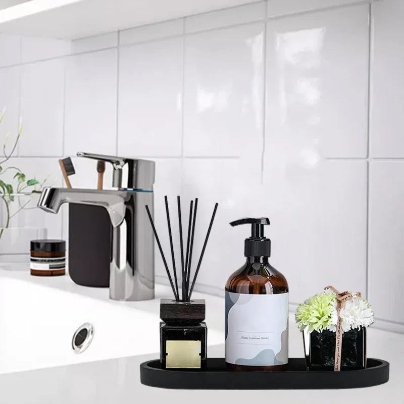 Plateau Multifonctions Noir Et Marbré Design Pour Salle De Bain