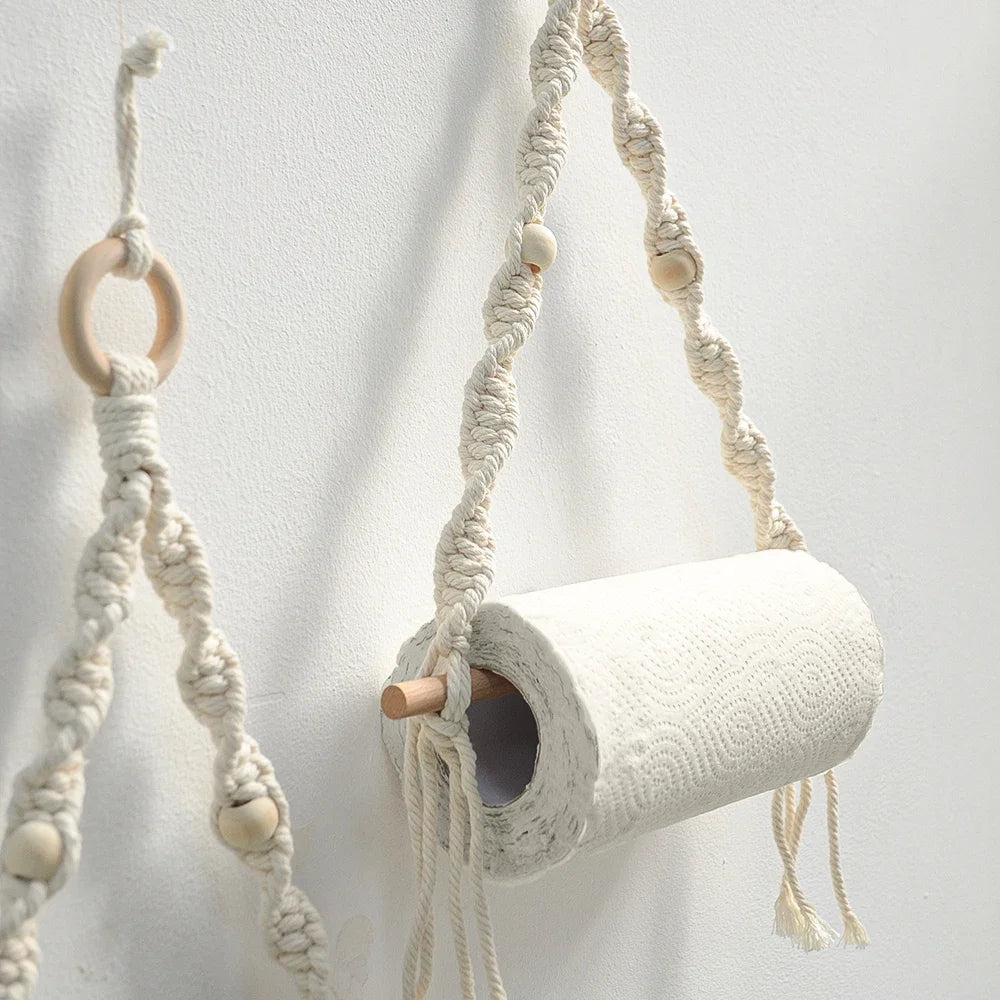Porte Papier Et Serviette Suspendu En Macramé