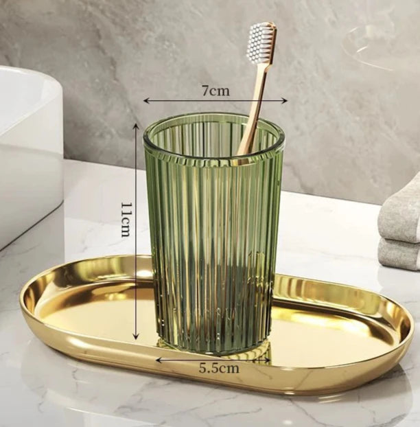 Verres À Dents Transparente En Résine Avec Plateau Doré