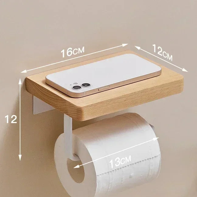 Porte Papier Toilette Avec Étagère En Bois Et Support Métallique