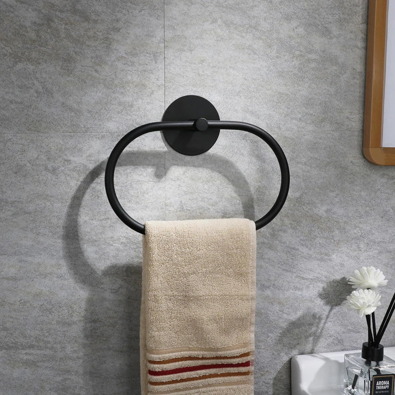 Porte-Serviette Mural Rond Métal Noir Salle De Bain