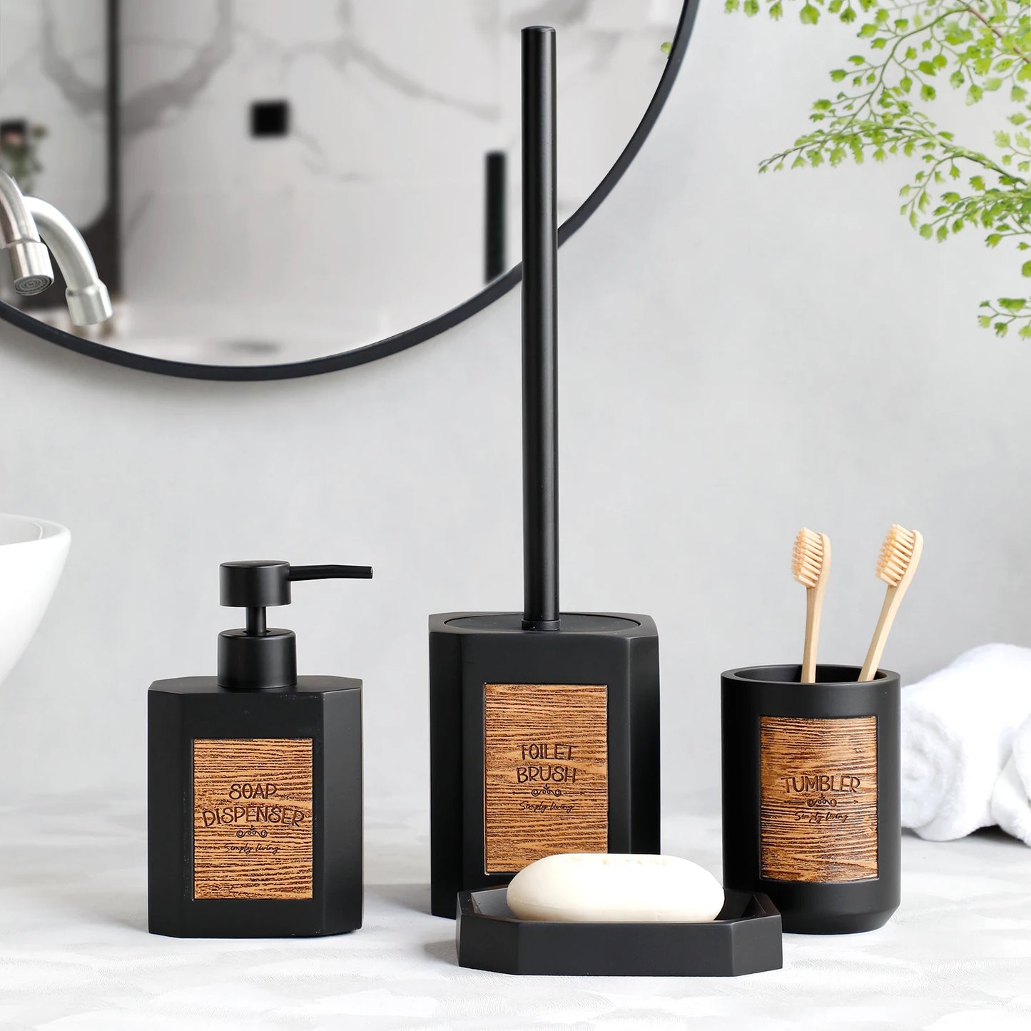 Kit Accessoires Toilettes Noir et Marron