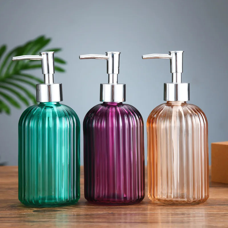 Distributeurs De Savon En Verre Strié Multicolore Avec Pompe Chromée 400 ML