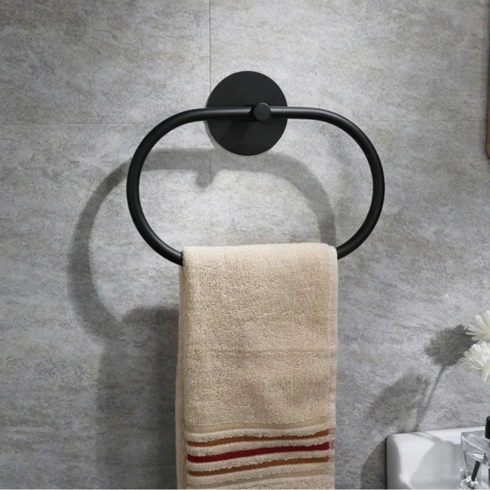 Porte-Serviette Mural Rond Métal Noir Salle De Bain