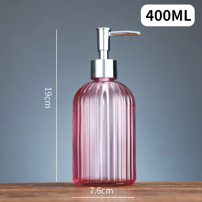 Distributeurs De Savon En Verre Strié Multicolore Avec Pompe Chromée 400 ML