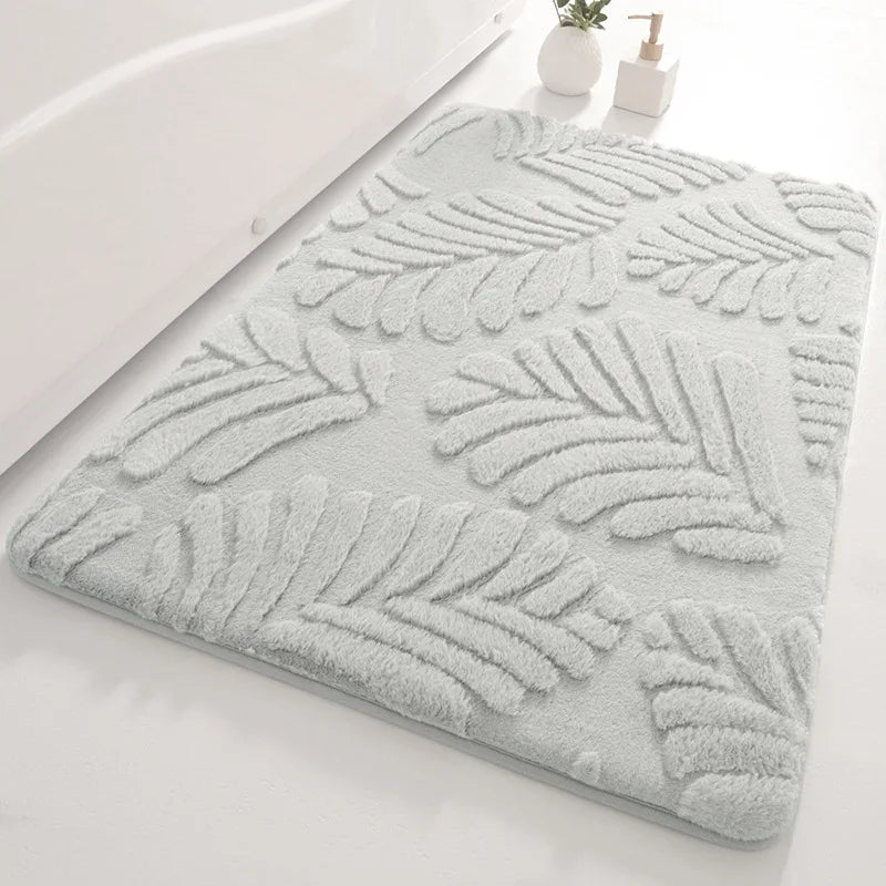 Tapis De Salle De Bain Motif Feuilles Antidérapant Et Doux