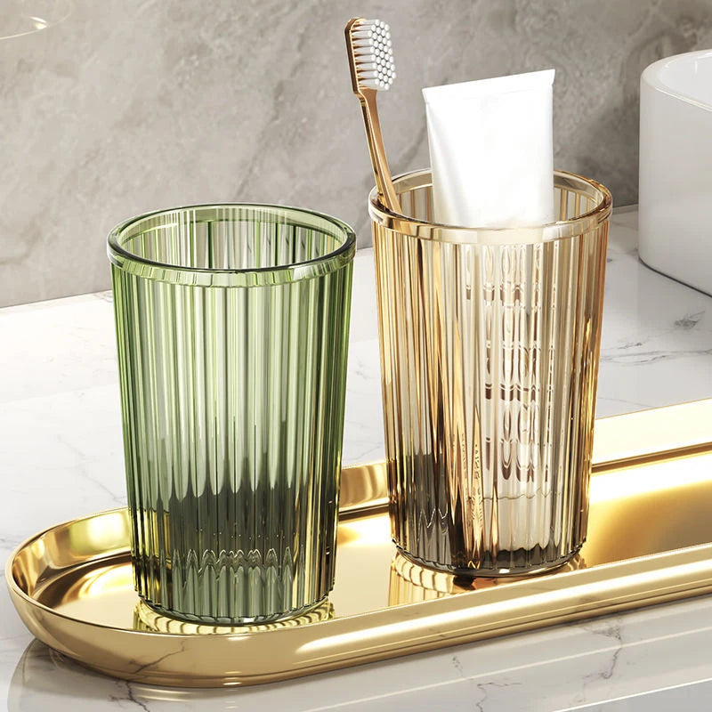 Verres À Dents Transparente En Résine Avec Plateau Doré