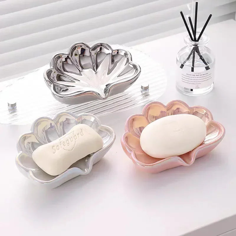 Porte-Savon En Forme De Coquillage Rose En Céramique Avec Écoulement