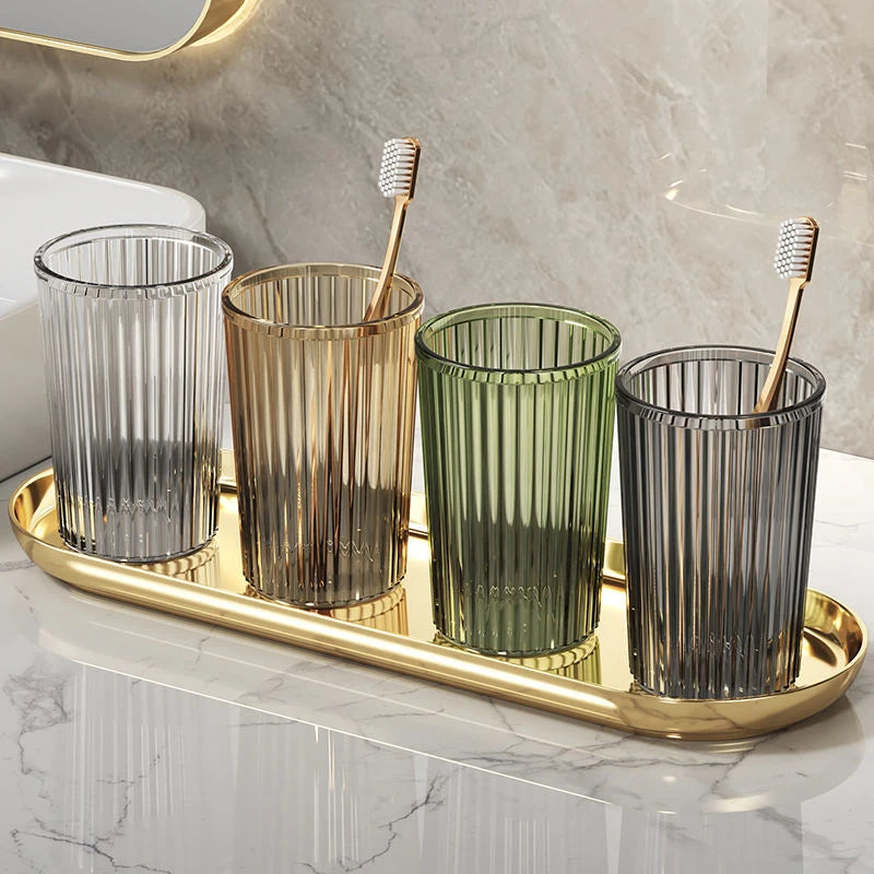 Verres À Dents Transparente En Résine Avec Plateau Doré