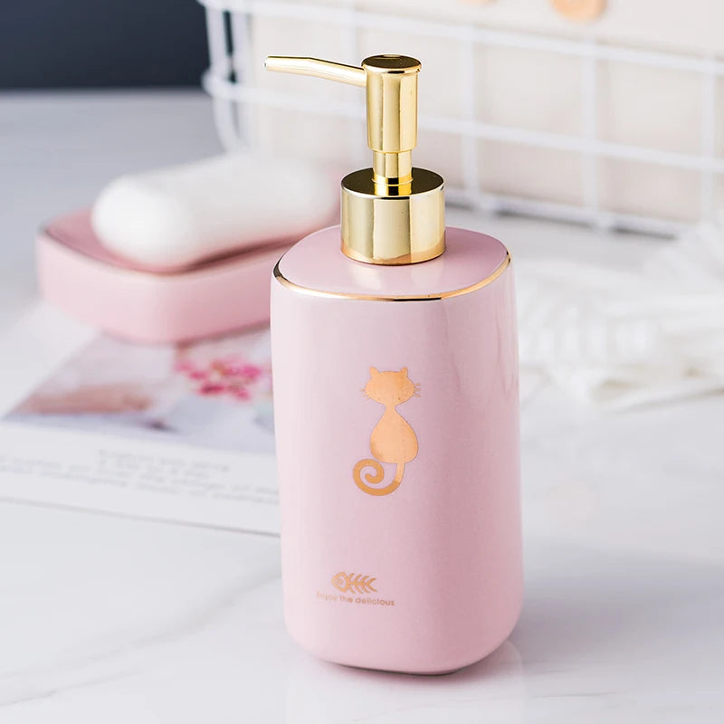 Kit Accessoires Salle de Bain en Céramique Rose