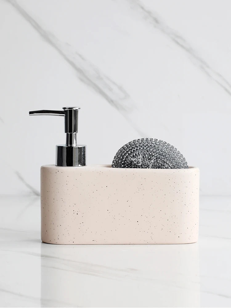Distributeur De Savon Avec Emplacement Porte-Éponge Intégré En Céramique