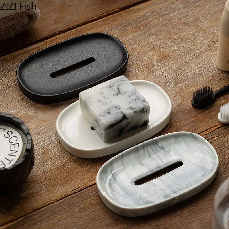 Porte-Savon En Céramique Marbrée Noir Et Blanc Design Minimaliste