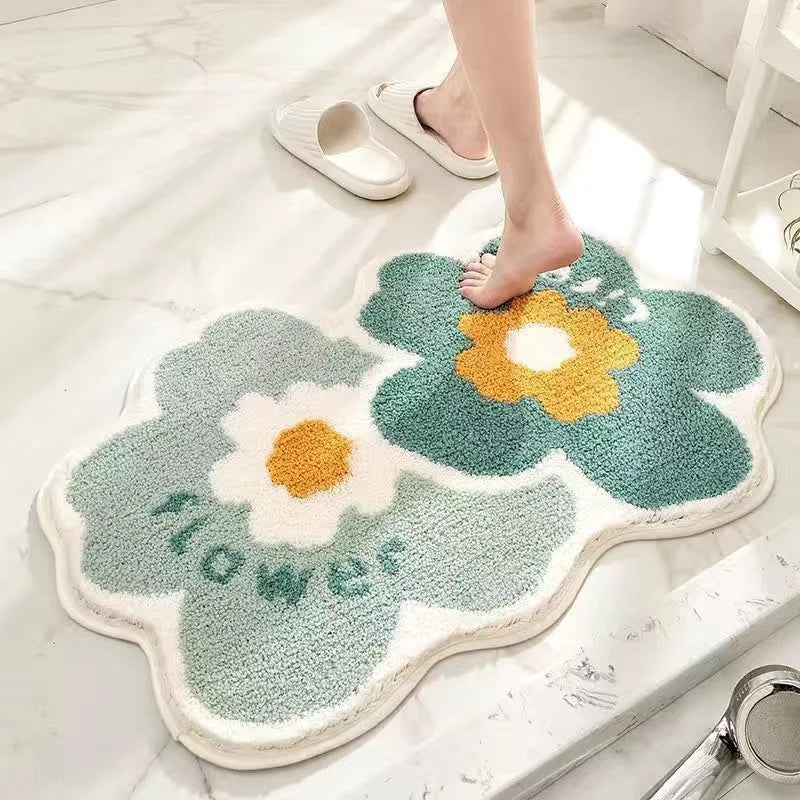 Tapis De Salle De Bain Motif Floral Coloré Antidérapant Et Absorbant