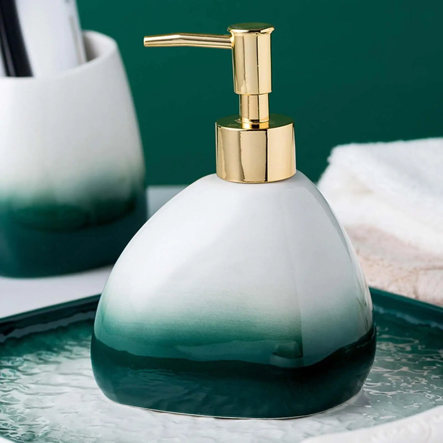 Kit Accessoires Salle de Bain Vert et Blanc Elégant