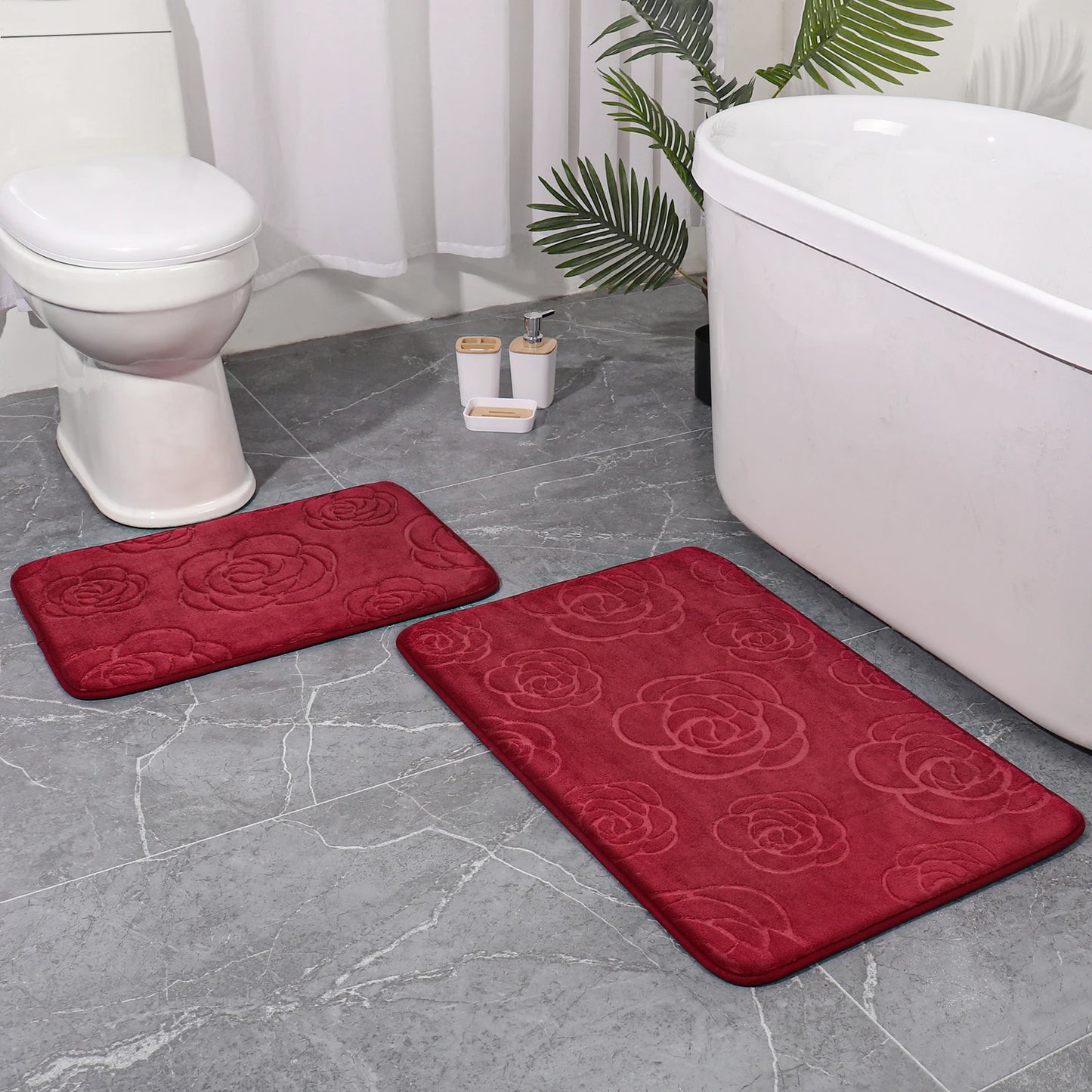 Tapis De Salle De Bain Avec Motif Floral Antidérapant