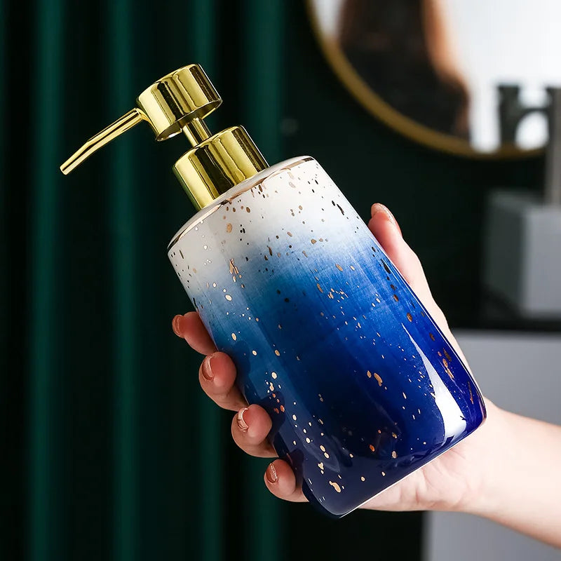 Kit Salle De Bain Céramique Bleu Dégradé Avec Porte-Savon Et Distributeur Luxe