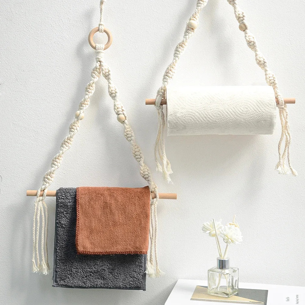 Porte Papier Et Serviette Suspendu En Macramé