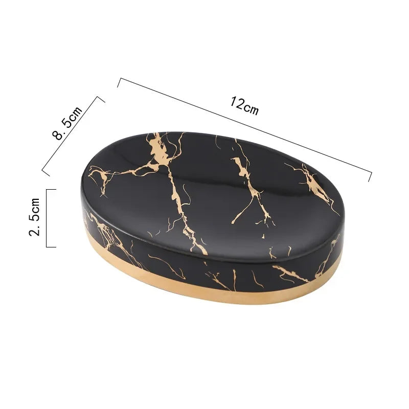 Porte-Savon En Céramique Marbrée Luxe Avec Finitions Dorées