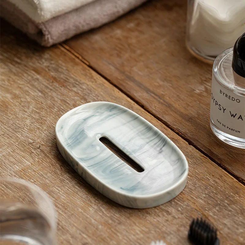 Porte-Savon En Céramique Marbrée Noir Et Blanc Design Minimaliste