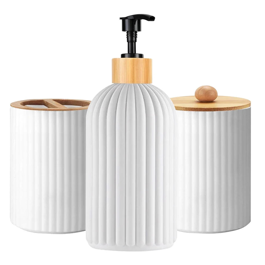 Kit Accessoires Salle De Bain Noir Épuré Avec Détails En Bambou
