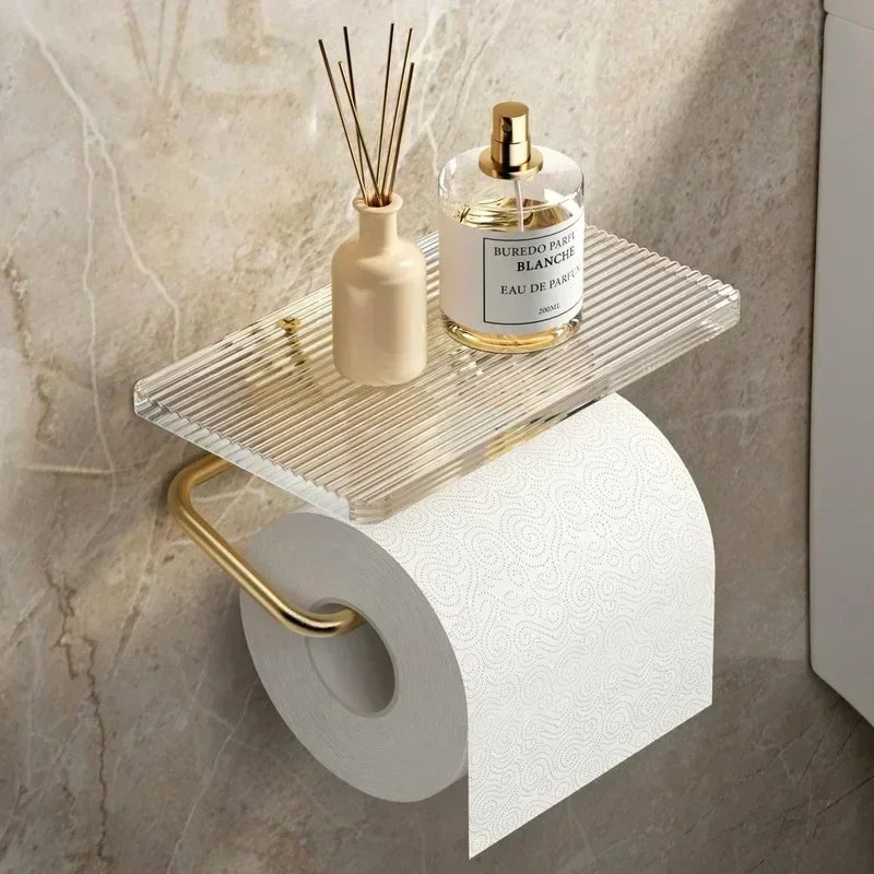 Porte Papier Toilette Mural Avec Étagère En Verre Transparent