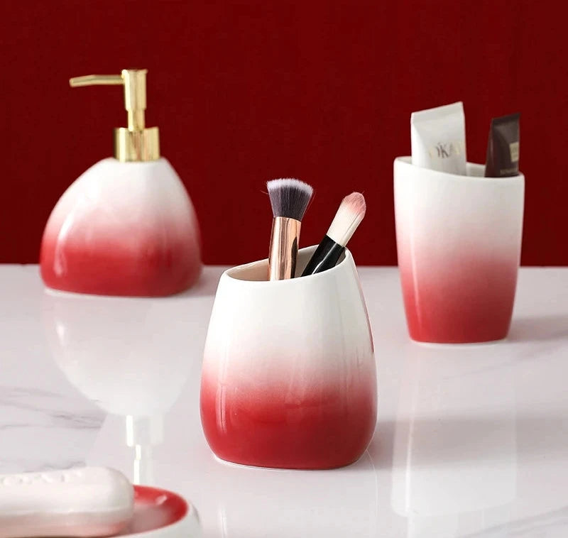 Kit Accessoires Salle de Bain Rouge et Blanc Elégant