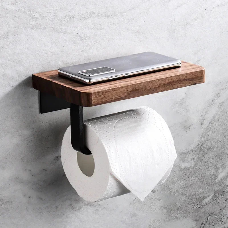 Porte Papier Toilette Avec Étagère En Bois Et Support Métallique