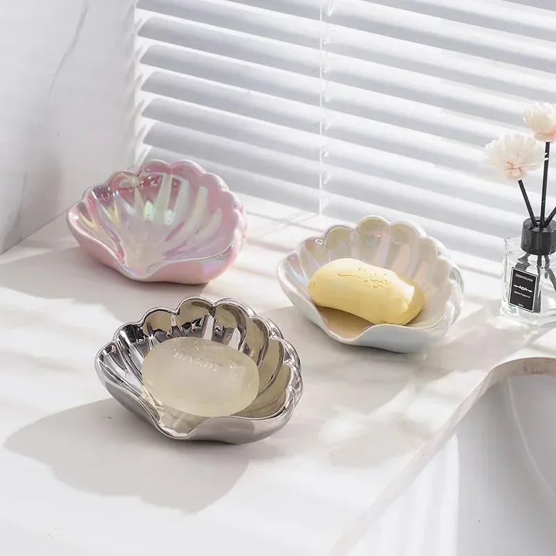Porte-Savon En Forme De Coquillage Rose En Céramique Avec Écoulement