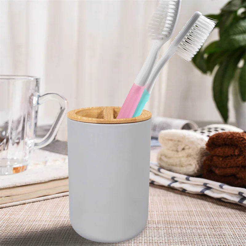 Kit Accessoires De Salle De Bain Gris Avec Bambou