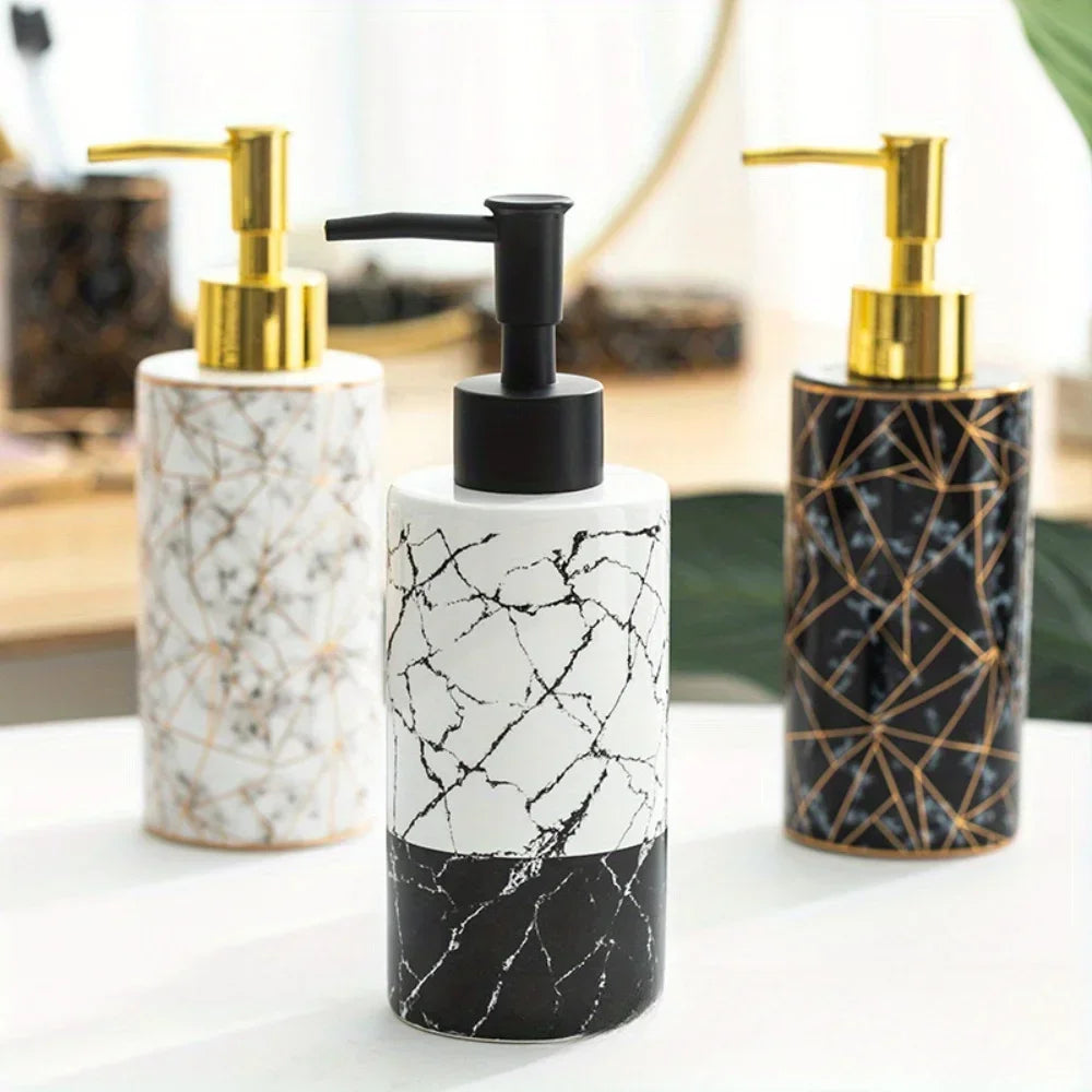 Distributeur De Savon En Céramique Effet Marbre Avec Motif Doré
