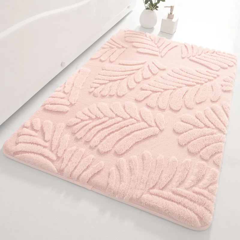 Tapis De Salle De Bain Motif Feuilles Antidérapant Et Doux