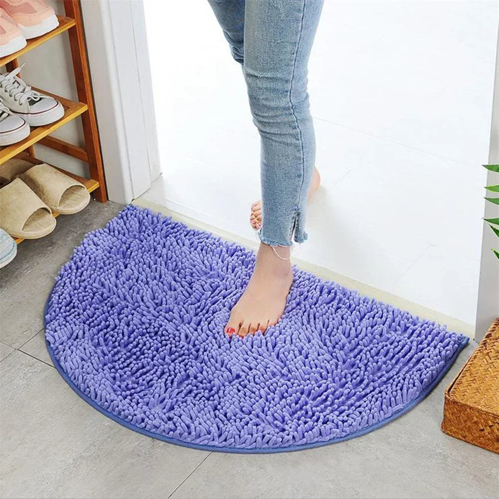 Tapis Demi-Lune En Microfibre Beige Ultra Doux Et Antidérapant