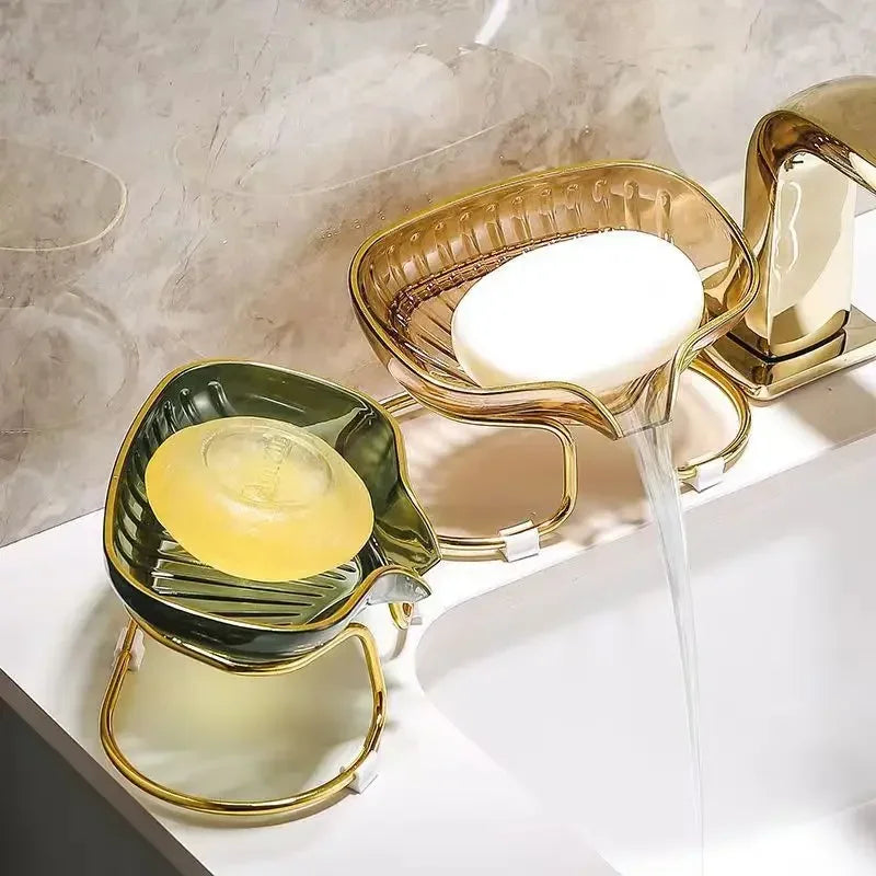 Porte-Savon Design Transparent Avec Support Doré