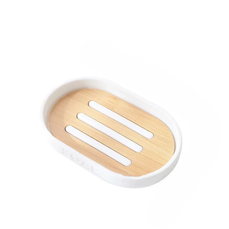Kit Accessoires pour Toilette Blanc et Bois Composé de 6 Eléments