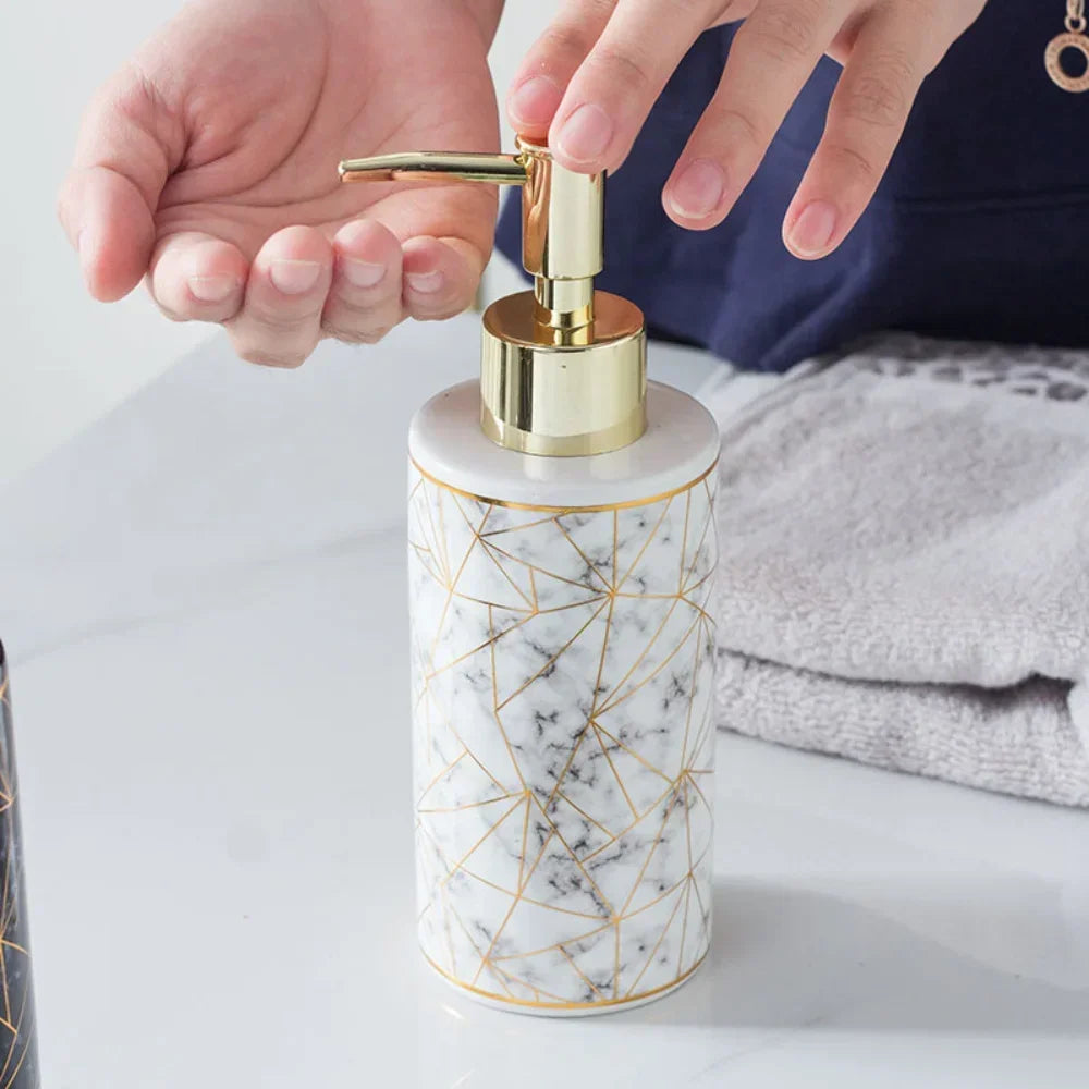Distributeur De Savon En Céramique Effet Marbre Avec Motif Doré