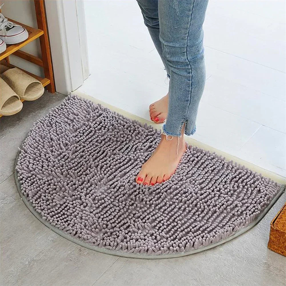 Tapis Demi-Lune En Microfibre Beige Ultra Doux Et Antidérapant