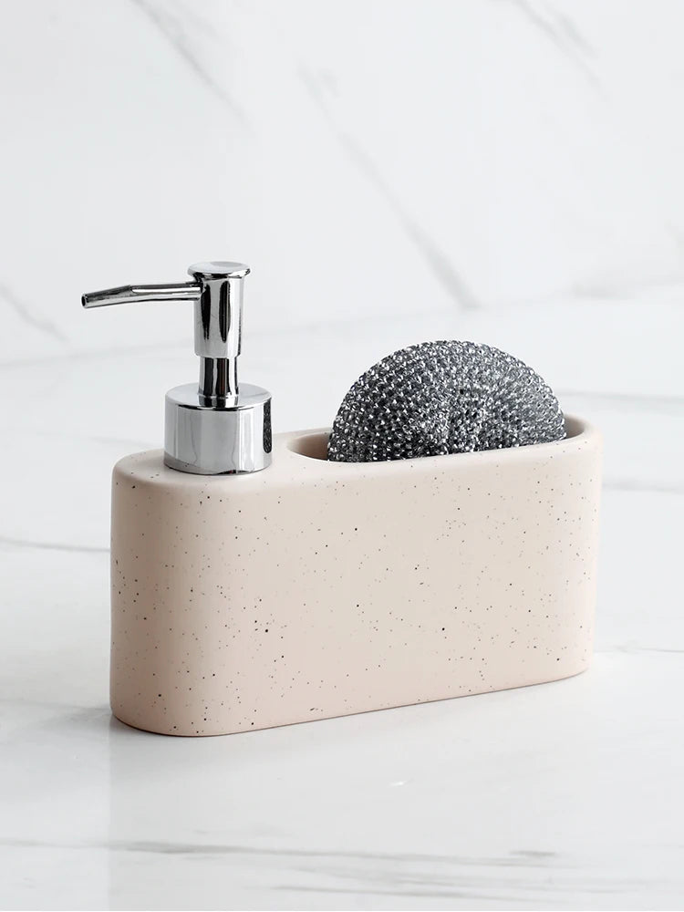 Distributeur De Savon Avec Emplacement Porte-Éponge Intégré En Céramique