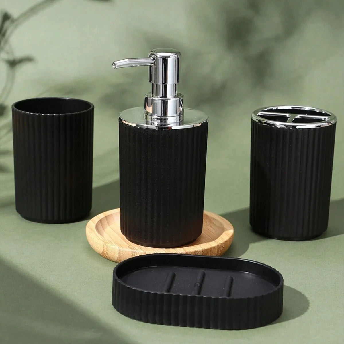 Kit Accessoires De Salle De Bain Noir Mat Avec Distributeur Et Porte-Savon
