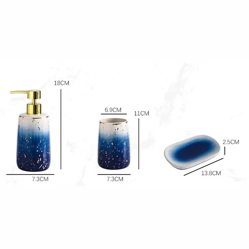 Kit Salle De Bain Céramique Bleu Dégradé Avec Porte-Savon Et Distributeur Luxe