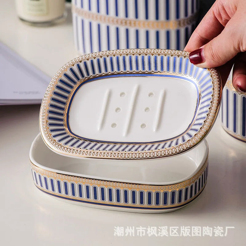 Kit Accessoires Salle de Bain Blanc Or Bleu ou Rose