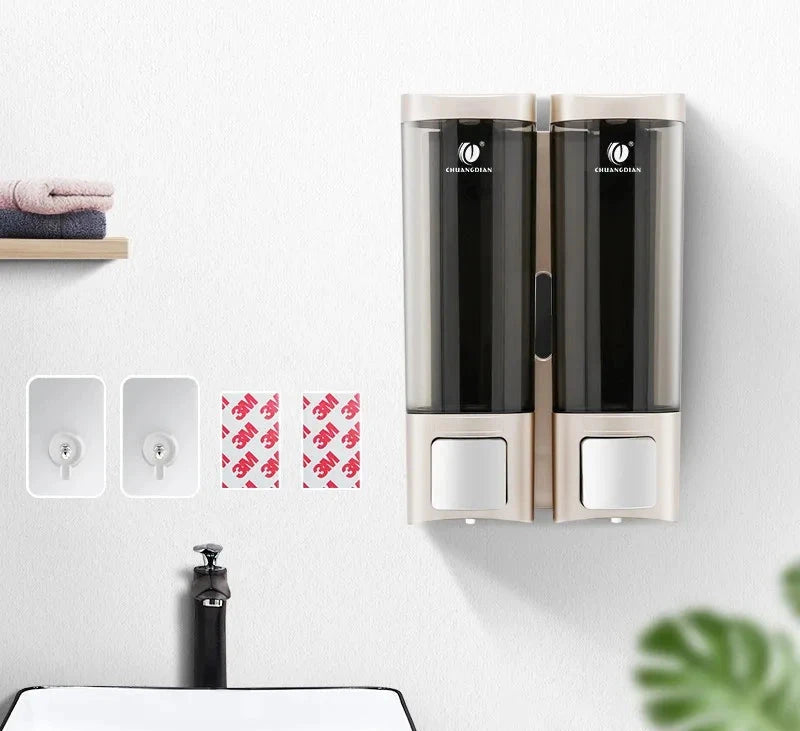 Distributeur Mural Double De Savon Et Shampooing En Plastique Doré