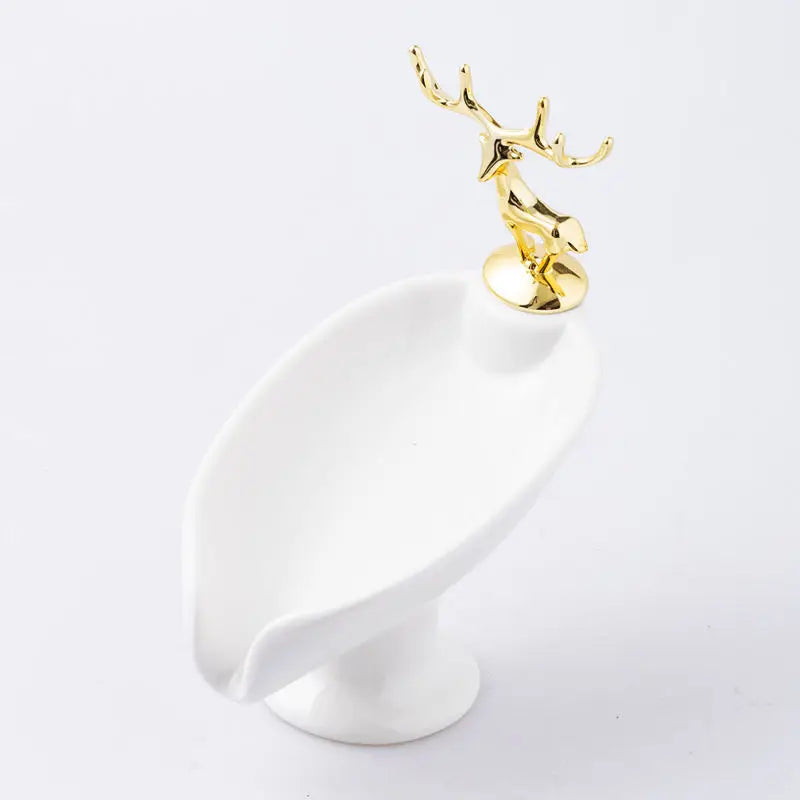 Porte-Savon Feuille Design Luxe Avec Ornement Cerf En Métal