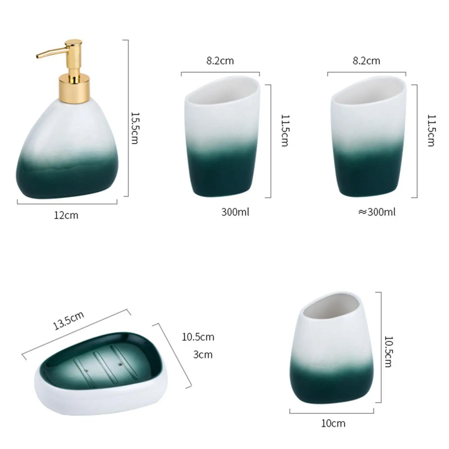 Kit Accessoires Salle de Bain Vert et Blanc Elégant