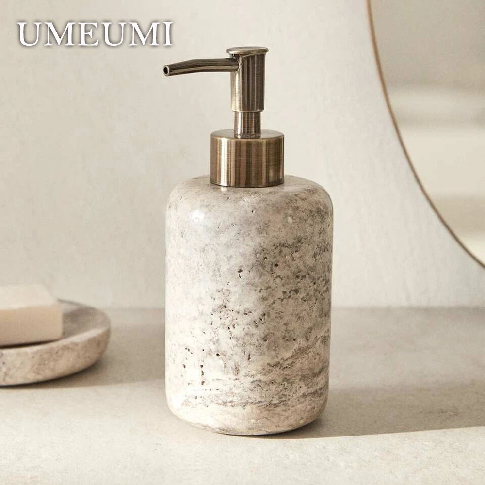 Kit Accessoires Salle de Bain en Marbre Beige Luxe