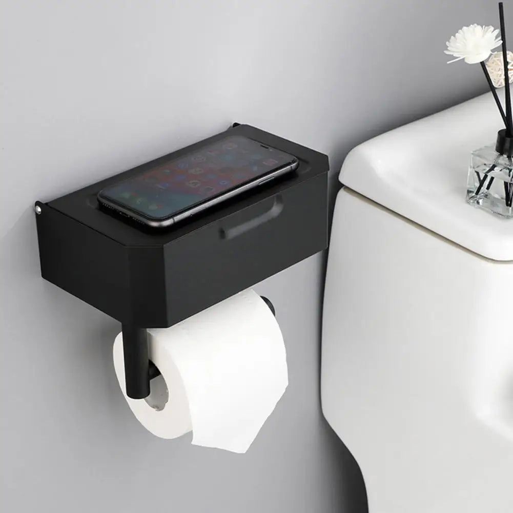 Porte Papier Toilette Avec Boîte De Rangement En Métal Noir
