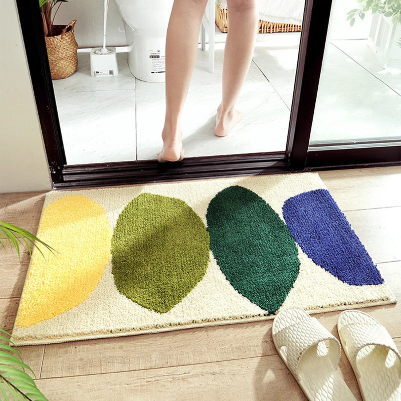 Tapis De Salle De Bain Multicolore Forme Géométrique Antidérapant Et Absorbant