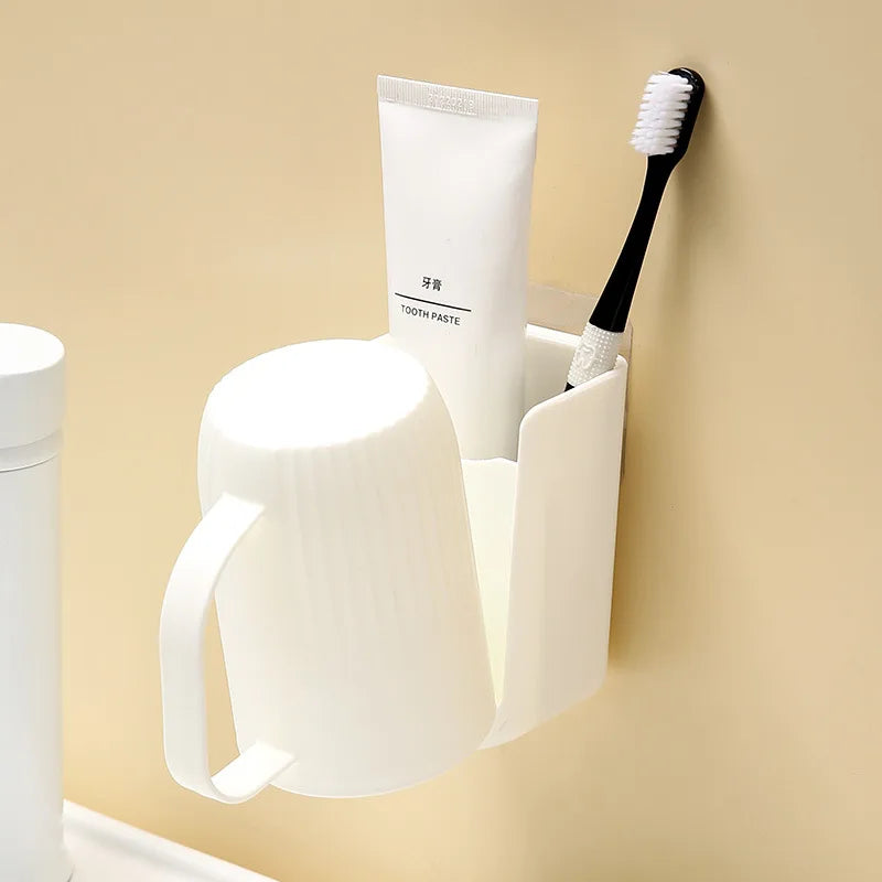 Porte-Brosse À Dents Mural Avec Gobelet Et Rangement Intégré