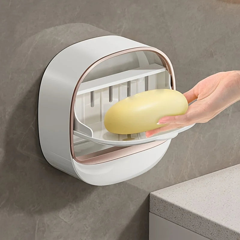 Porte-Savon Mural Étanche Avec Couvercle Transparent