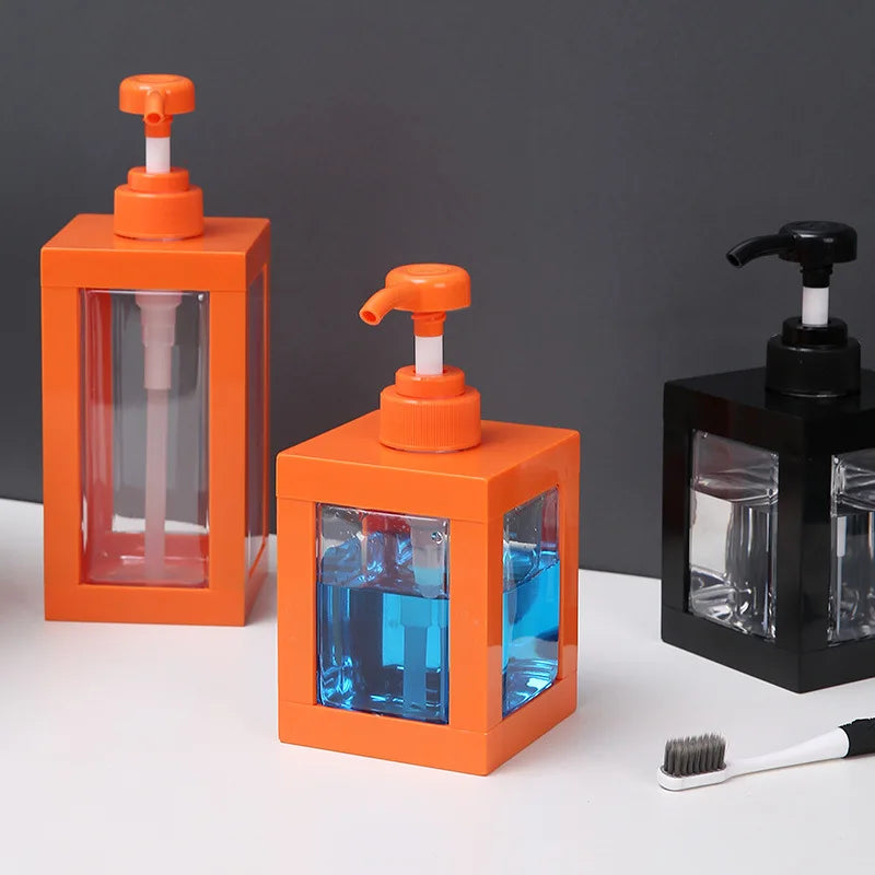 Distributeur De Savon Rectangulaire Transparent Avec Cadre Orange